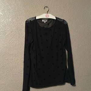 Ultra flirt long sleeve eve sheer polka dot fit top xs